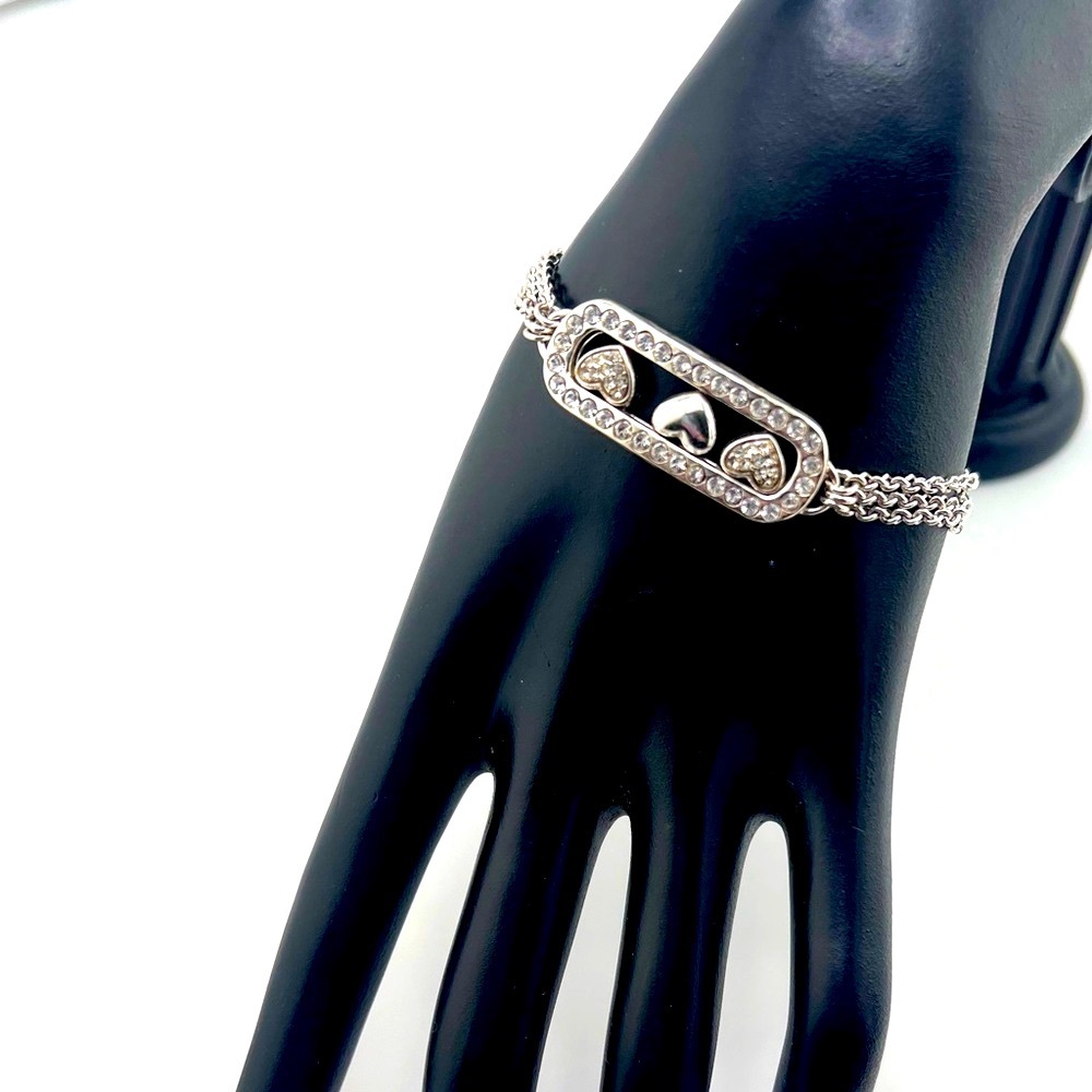 Brighton Kiss & Tell Crystal Heart Bracelet. Swarovski Crystals silver plate.